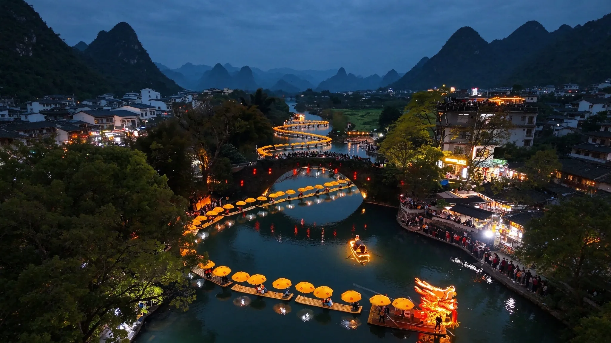 Yangshuo · Li River Bamboo Raft · Evening Performance